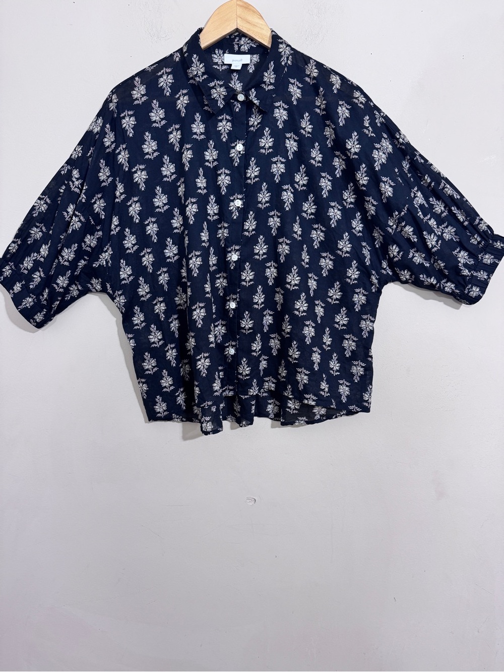 J Jill Pure Jill Floral Crop Button-Up Shirt Cotton Short Sleeve size M Casual